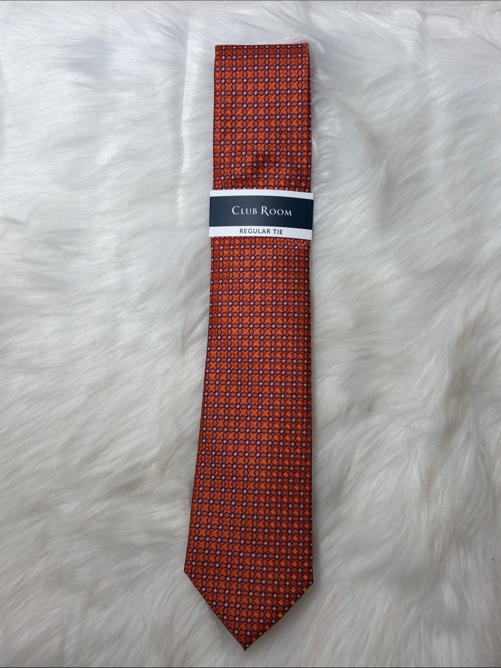 NWT Club Room Orange Navy Geometric Tie